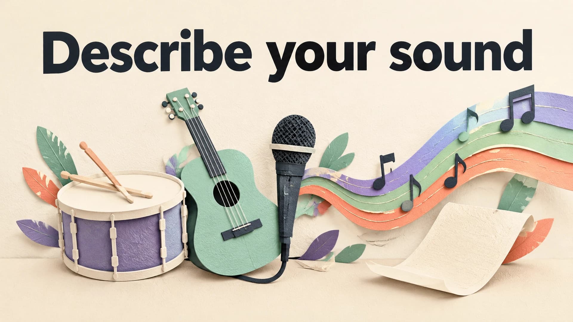 Describe your sound: an editorial illustration of instruments and a microphone shaping a musical idea