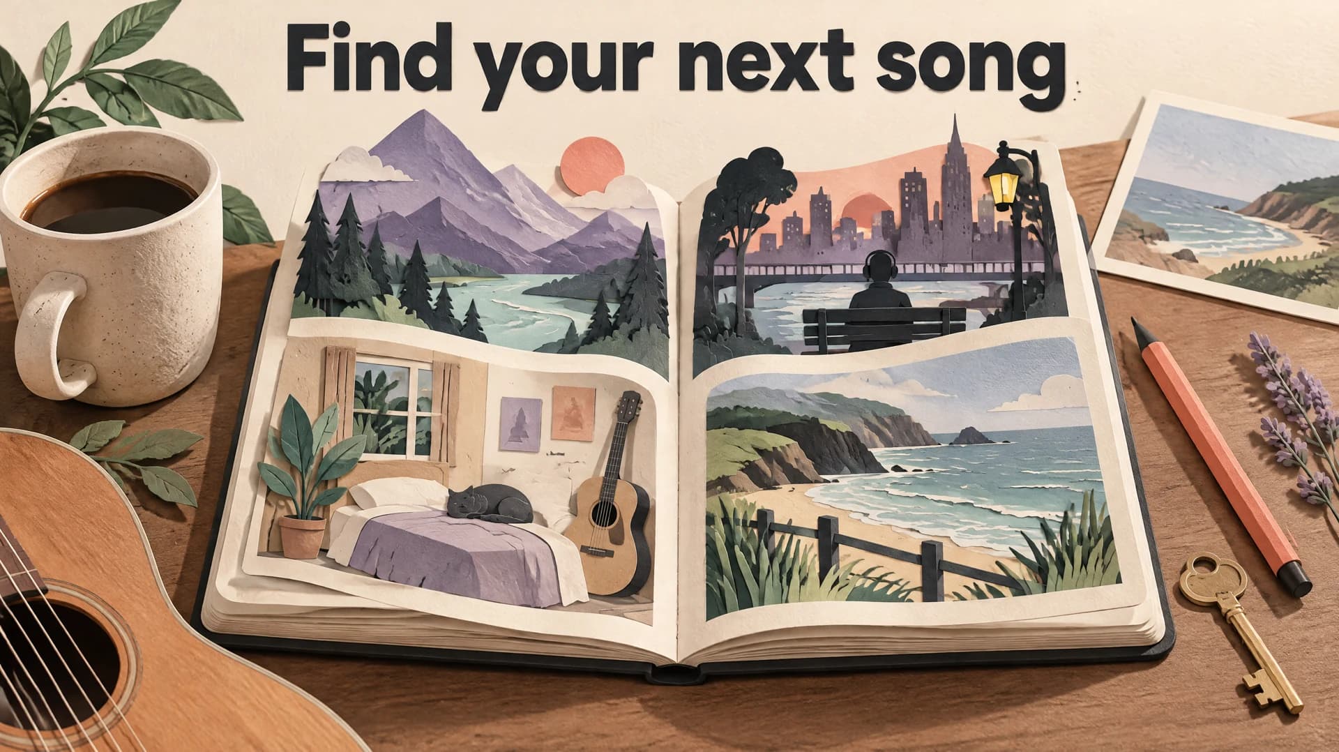 Find your next song: an editorial illustration of a notebook and everyday objects becoming song ideas
